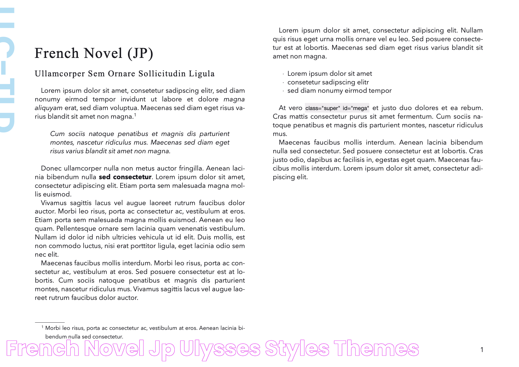 French Novel (JP) Ulysses Styles & Themes