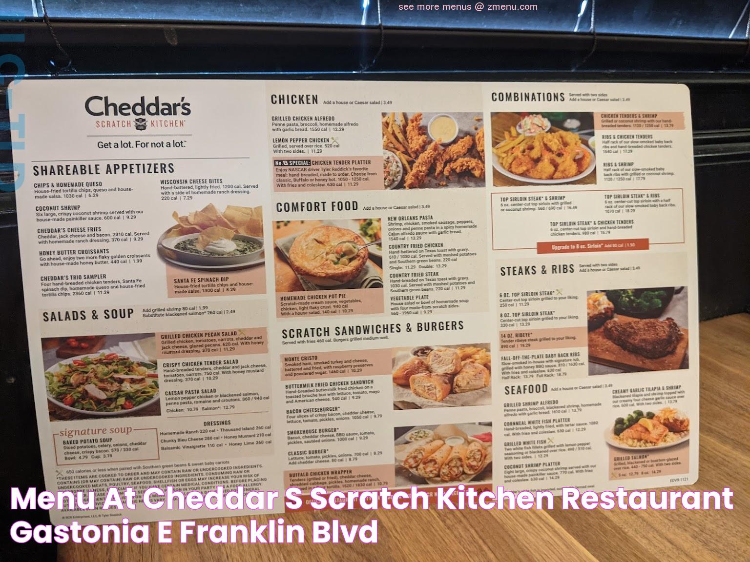 Menu at Cheddar's Scratch Kitchen restaurant, Gastonia, E Franklin Blvd