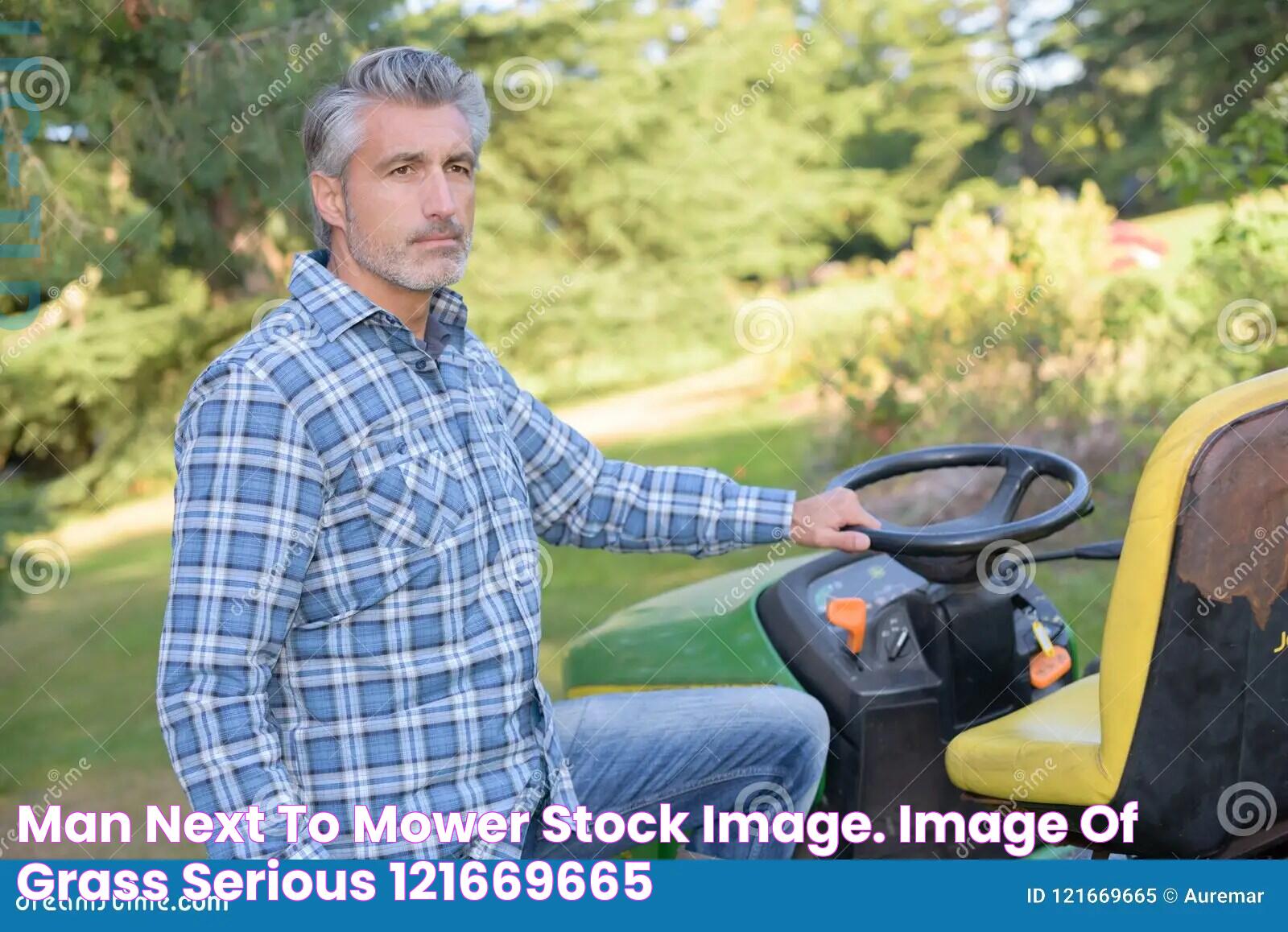 Man next to mower stock image. Image of grass, serious 121669665