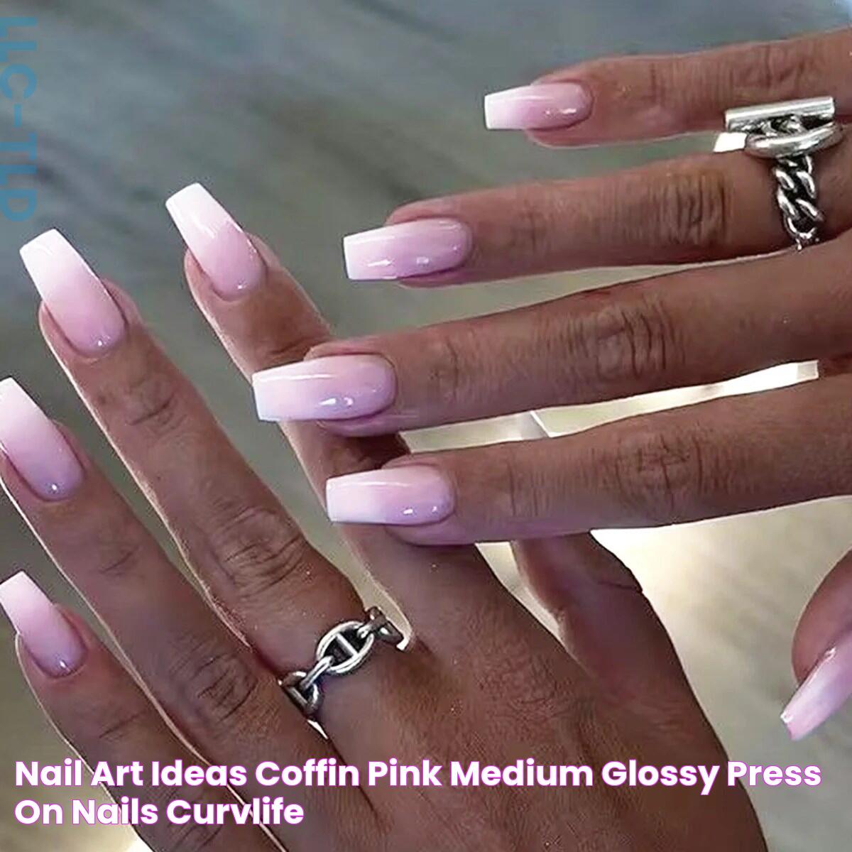 Nail Art Ideas Coffin Pink Medium Glossy Press On Nails CurvLife