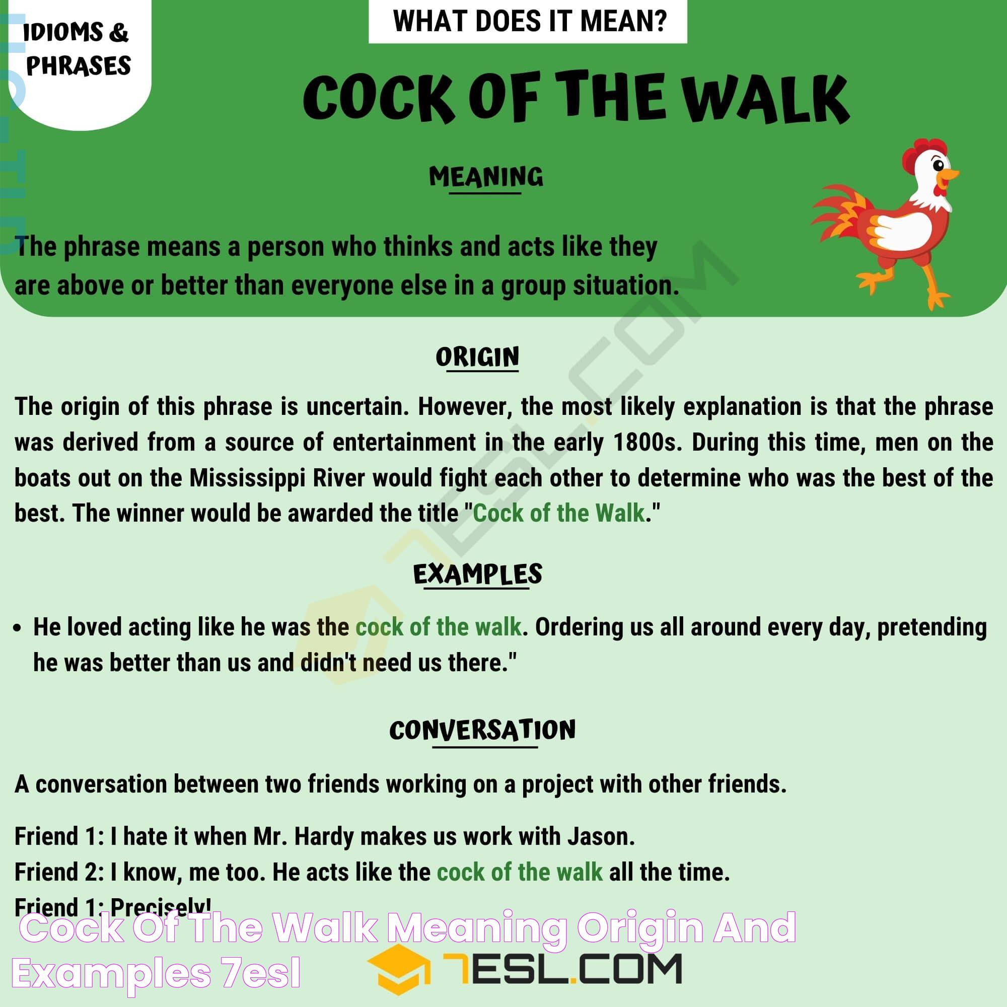 "Cock of the Walk" Meaning, Origin and Examples • 7ESL