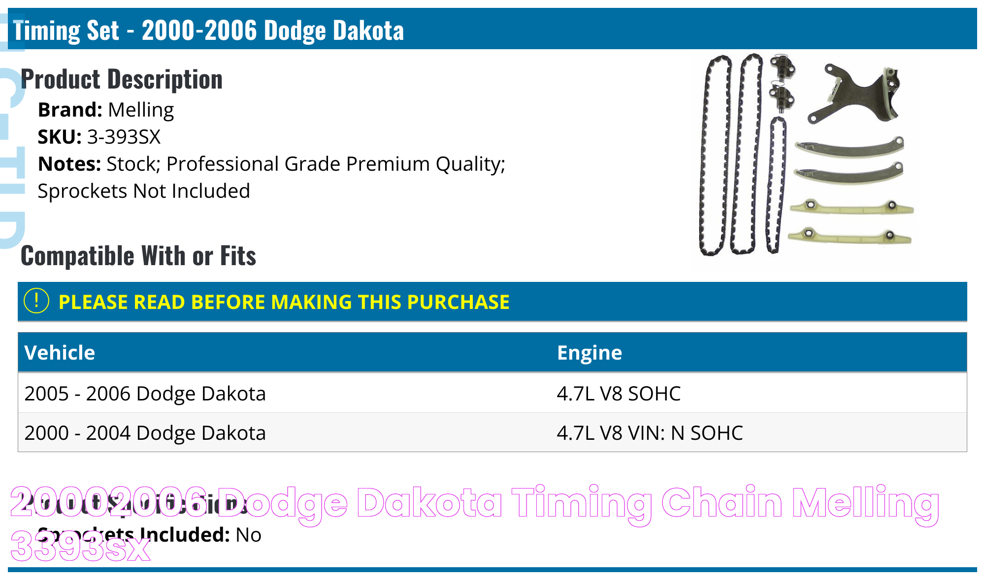 20002006 Dodge Dakota Timing Chain Melling 3393SX