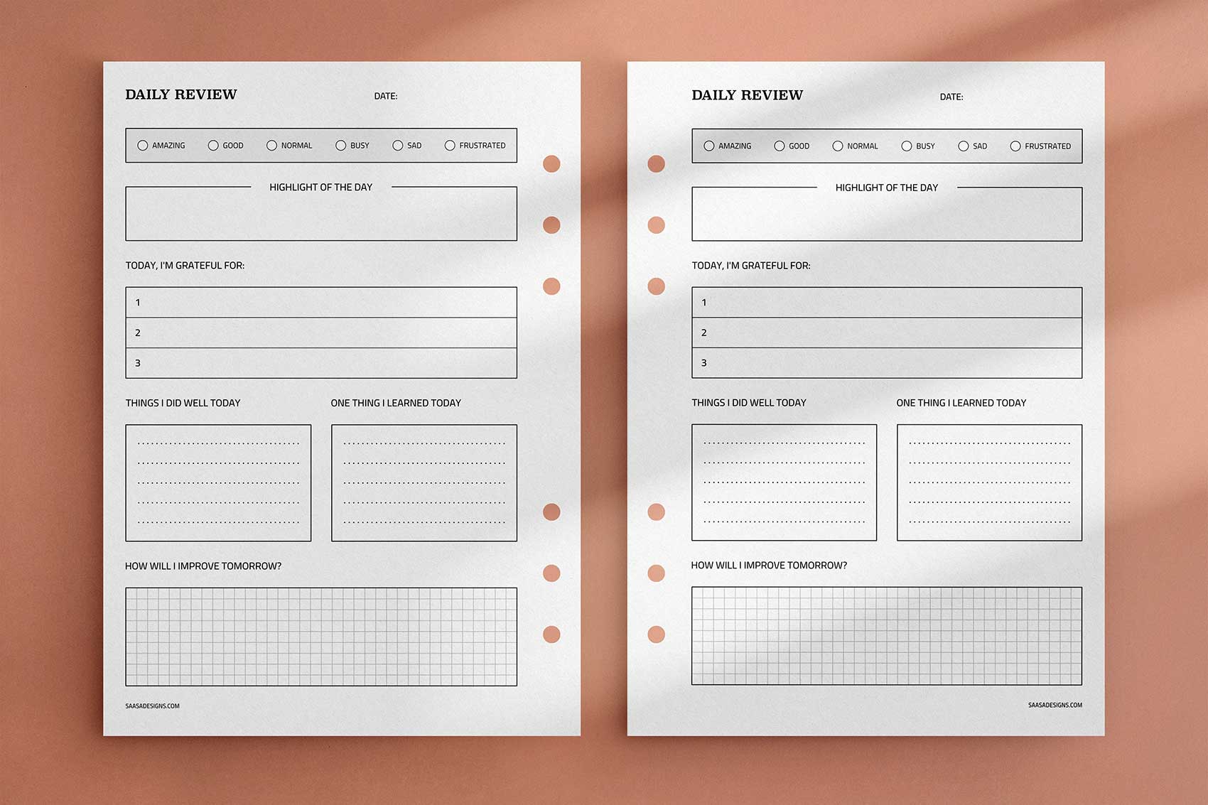 Daily Review template. Free printable planner insert.