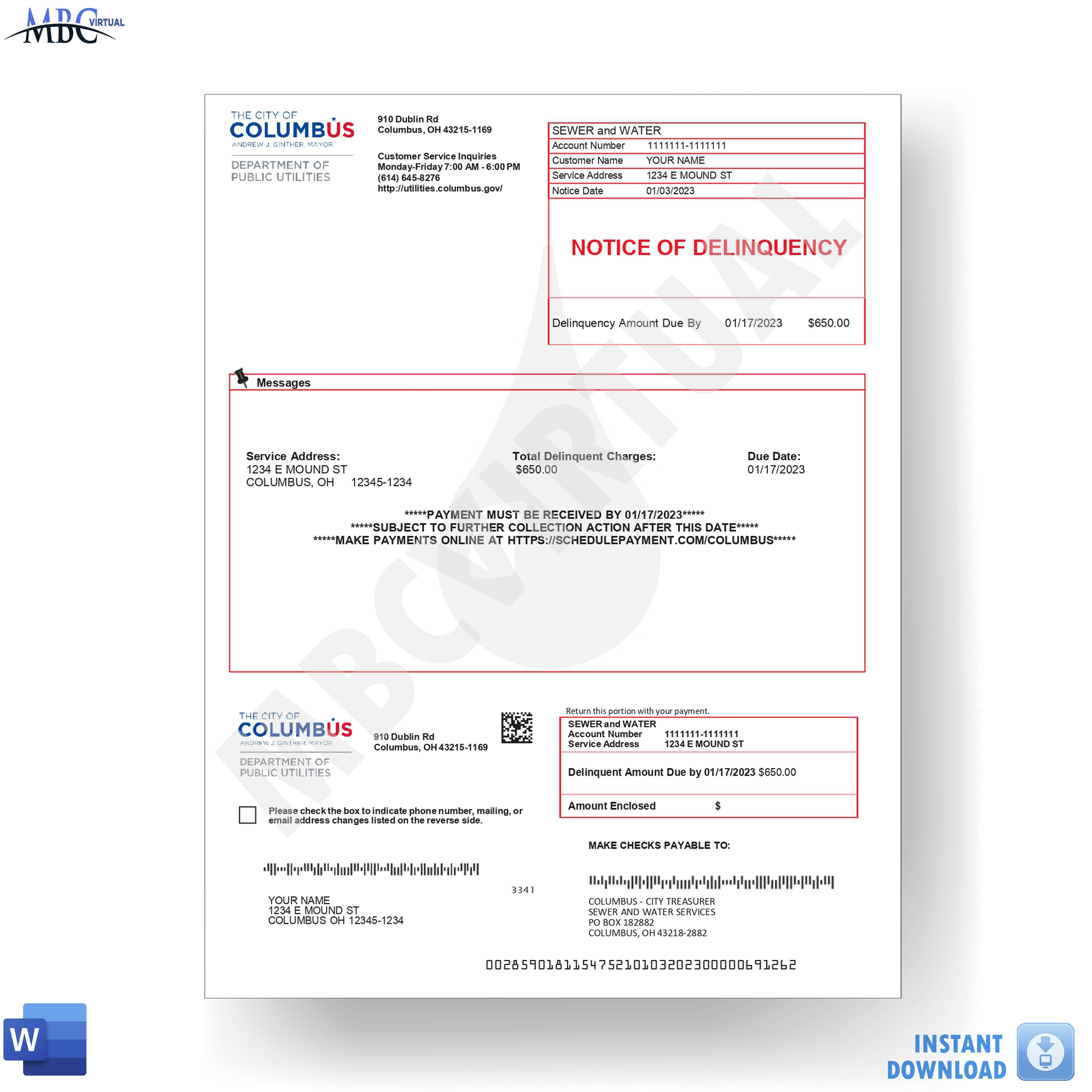 2024 The City of Columbus Water Bill