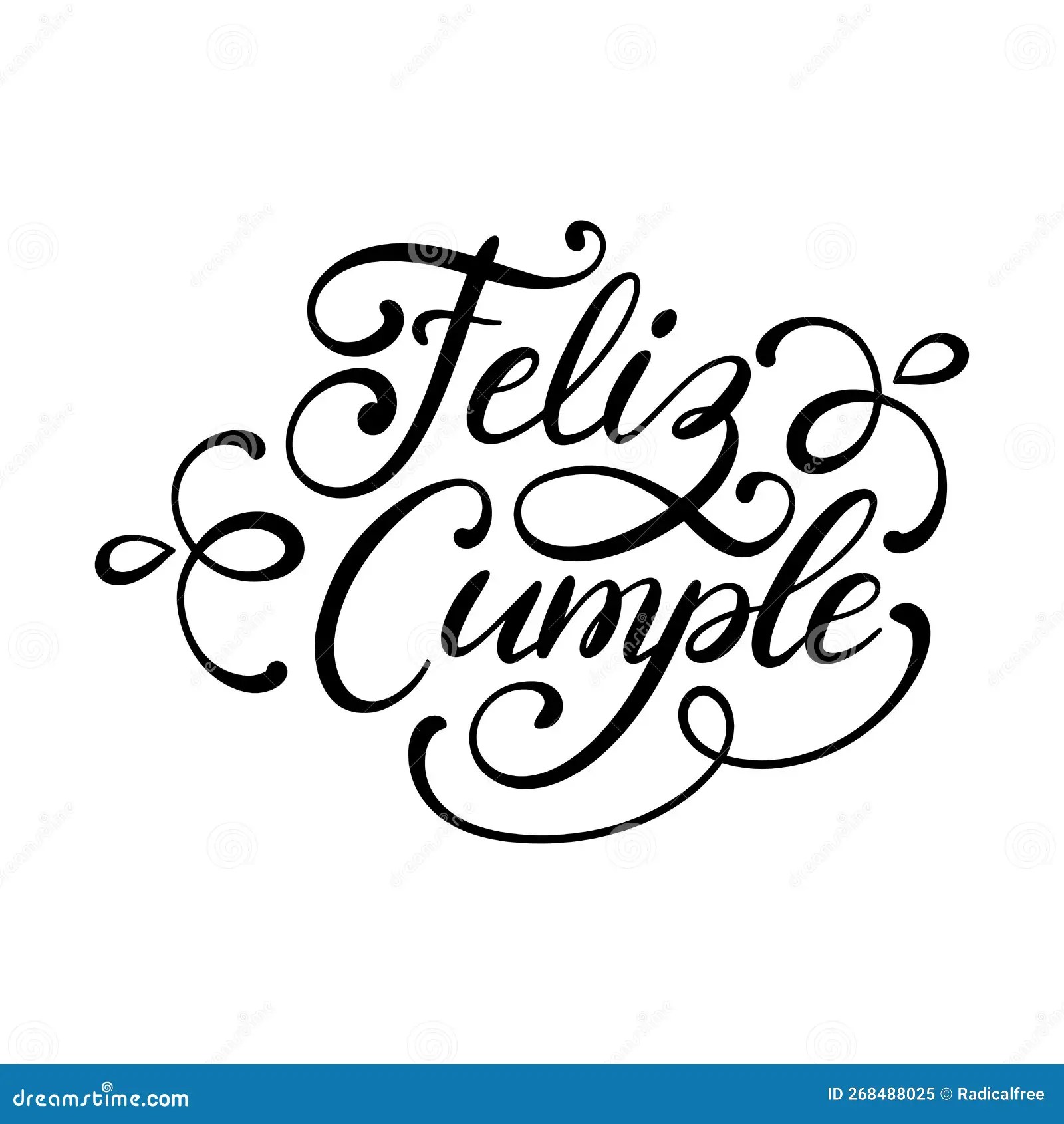 Feliz Cumple, Happy Birthday Vector Hand Lettering Stock Illustration