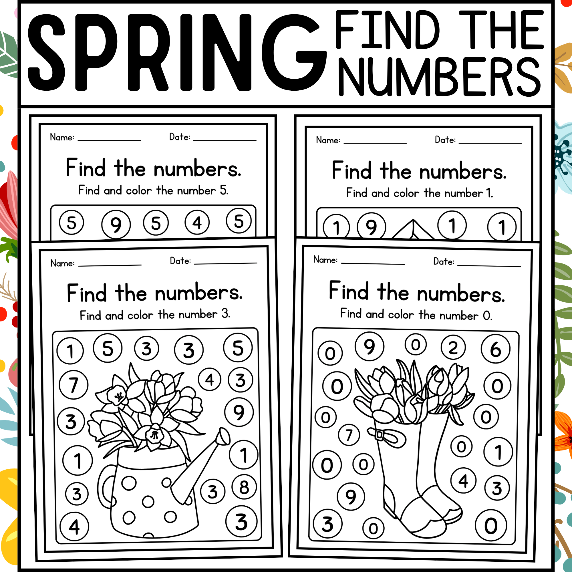 Find The Number Spring Number Recognition Worksheets Spring Math