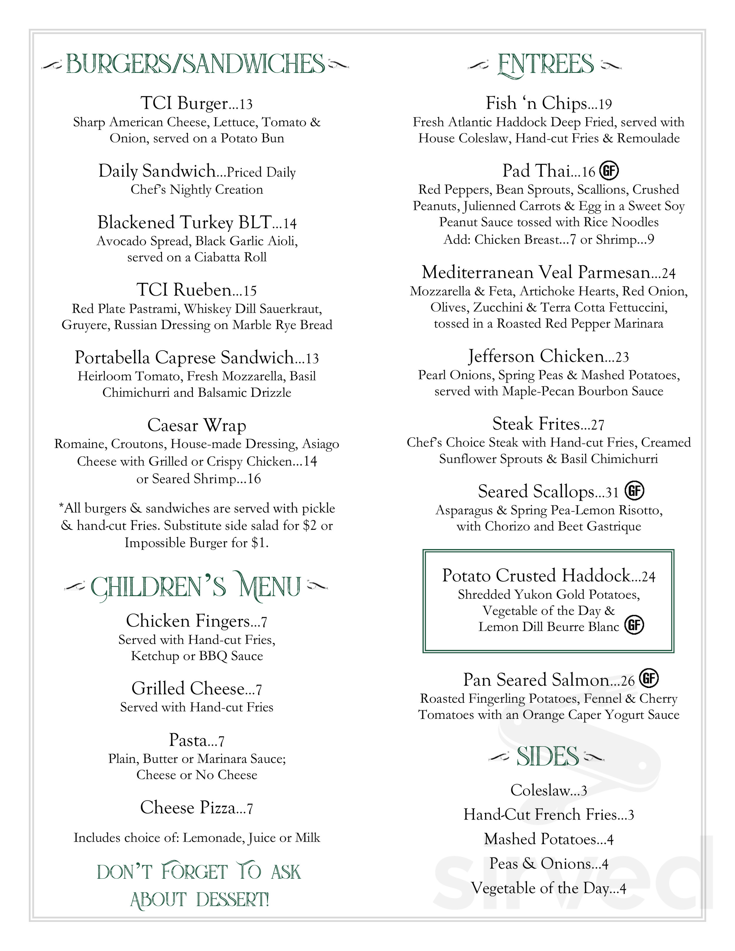 Three Chimneys Inn & Frost Sawyer Tavern menu in Durham, New Hampshire, USA