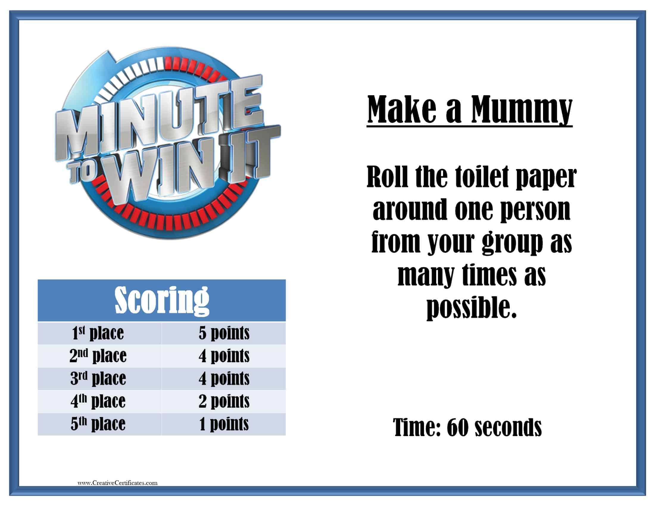 Minute to Win it Games Free printables